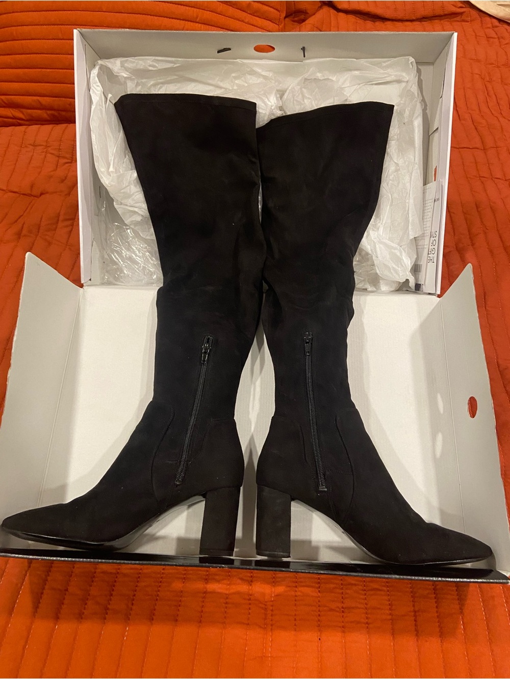 Women's Black Above Knee-High Suede Block Heel Boots